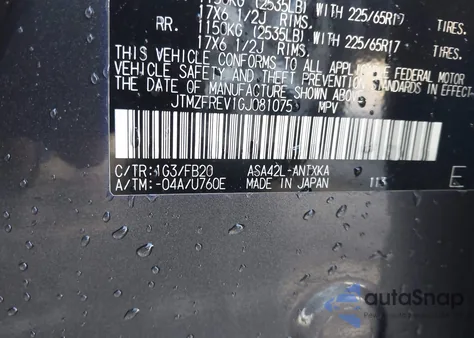 2016 Toyota Rav4 Le из США, поврежденный, VIN JTMZFREV1GJ081075